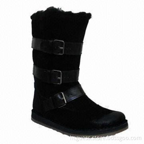 2012 Fashionable Sheepskin High Snow Boots in Black, Suitable for Ladies